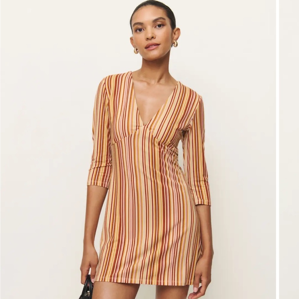Striped V-Neck Mini Dress - Reformation